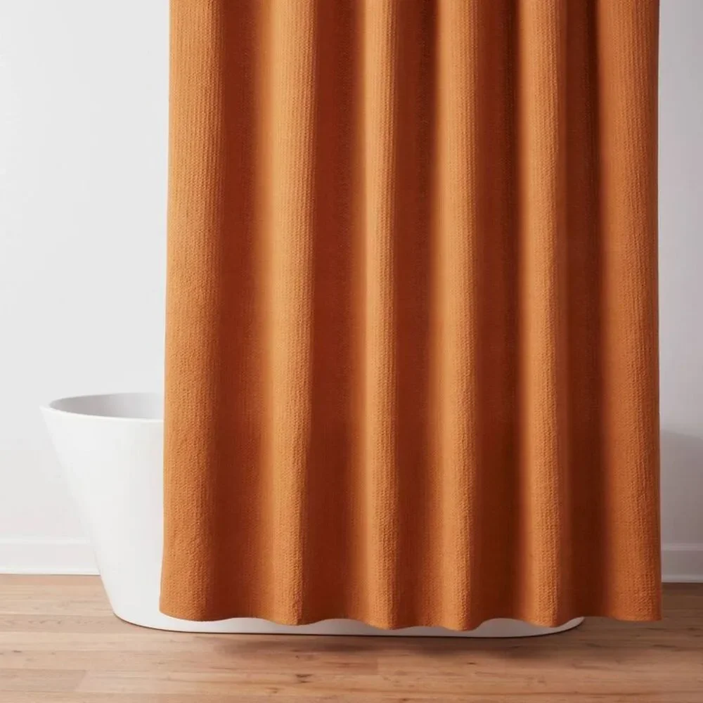 Oversized Relaxed Waffle Weave Shower Curtain Caramel - Threshold